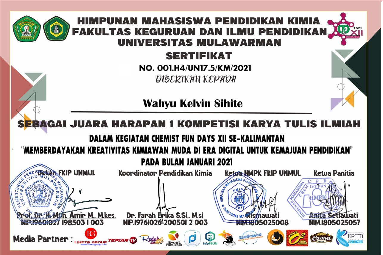 Juara Harapan 1 Lomba Karya Tulis Ilmiah Kimia